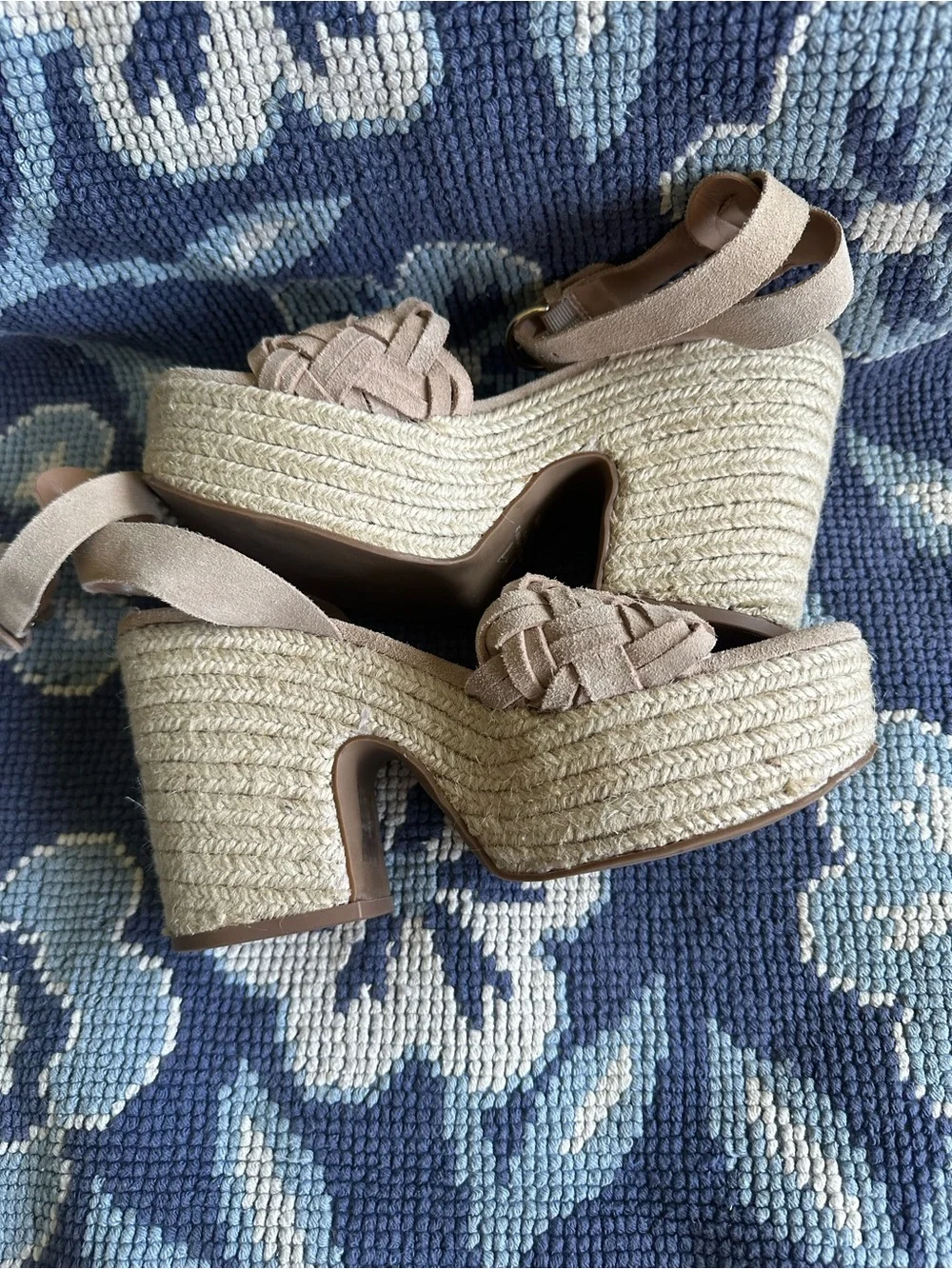 👡 Marc Fisher LTD Wlodivia Beige Suede Espadrille Platform Sandals 8.5M